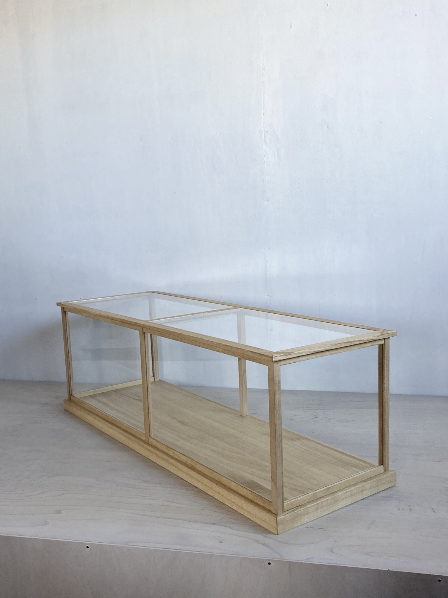 g314 古い木製ガラスケース 横長 ショーケース オープンタイプ g314