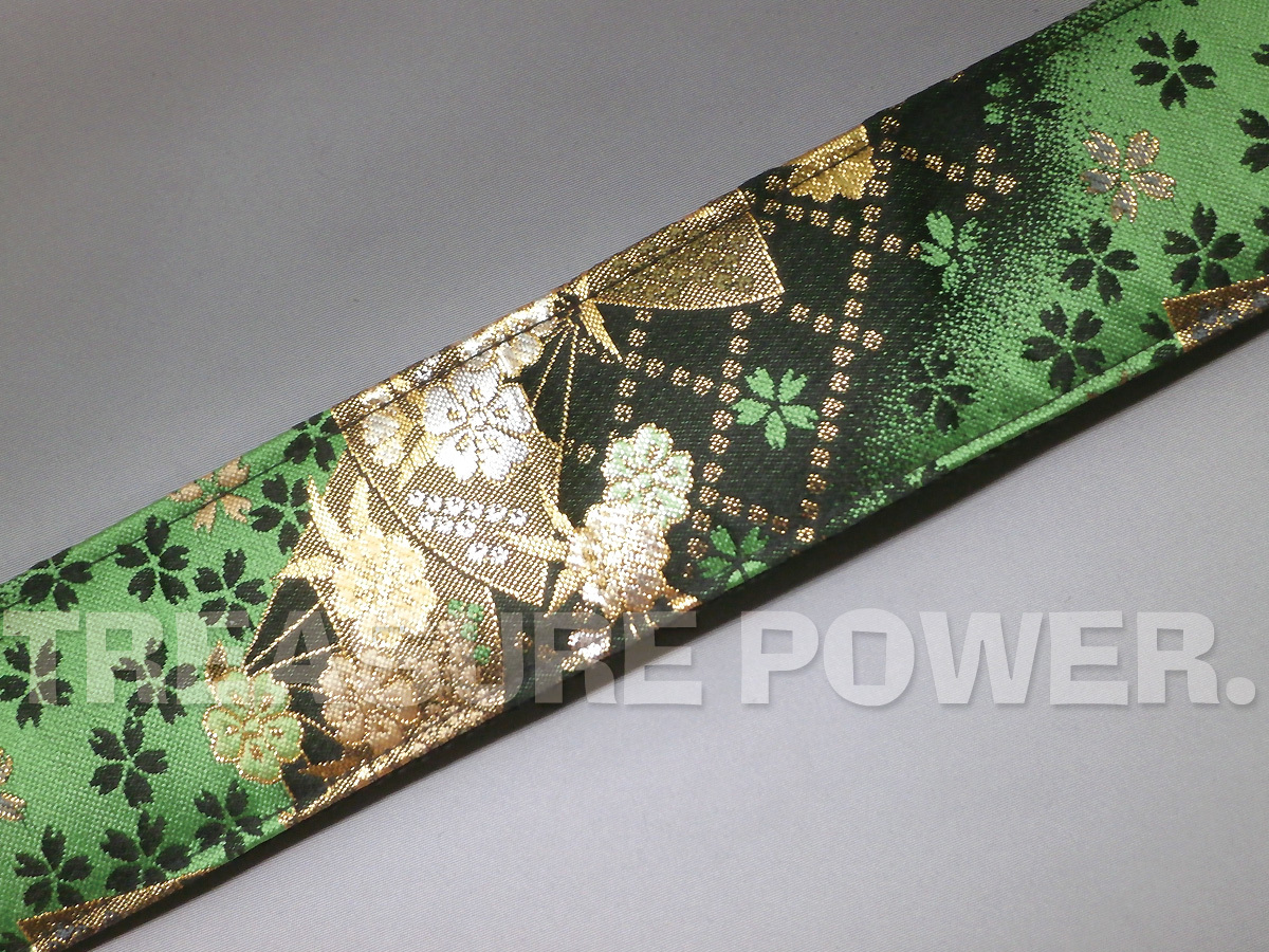 和柄ギターストラップ 扇柄 / 青-黒 京都 西陣織 金襴生地使用 新品