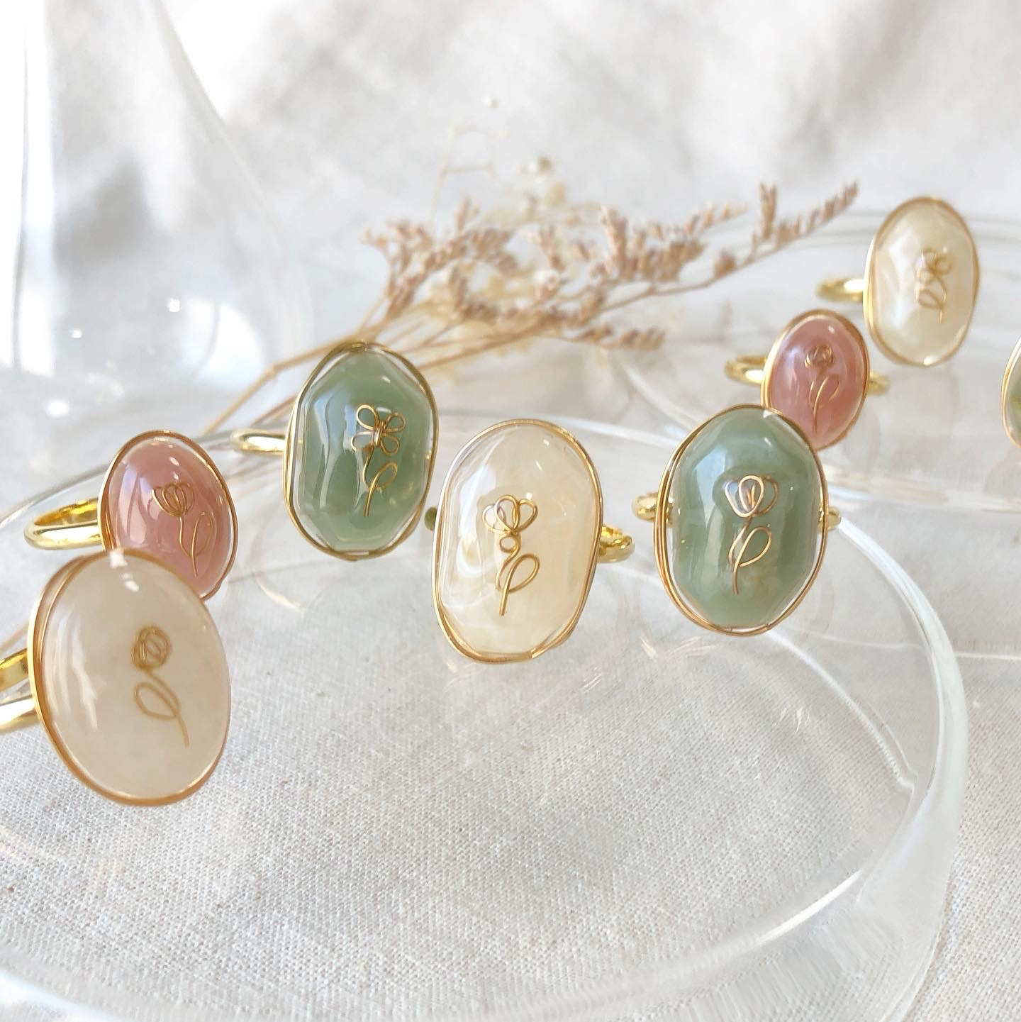 ブルートパーズ ワイヤーアートリング 10kgf ハンドメイド新作 14〜15