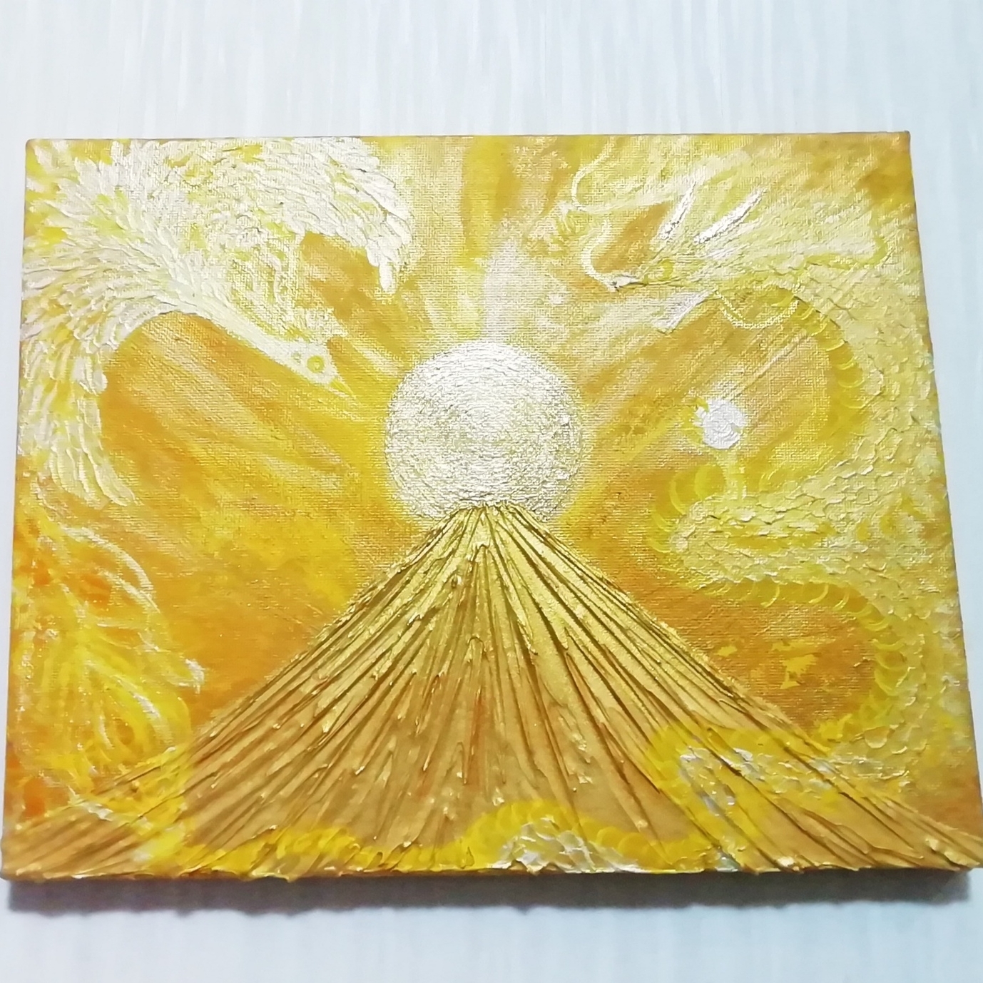 富士山絵画新春特価☆金富士金龍 金運上昇に特化 尺4判大額絵画縁付き