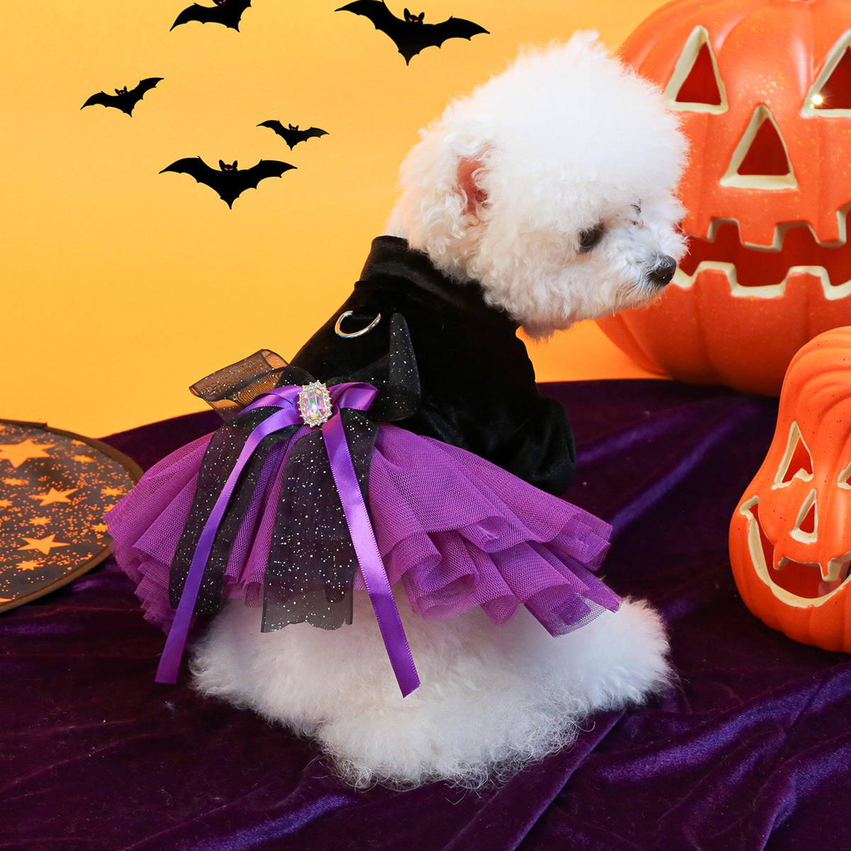 カメリア(ベージュ)短毛シュシュ、わんちゃん猫ちゃん用 パープル