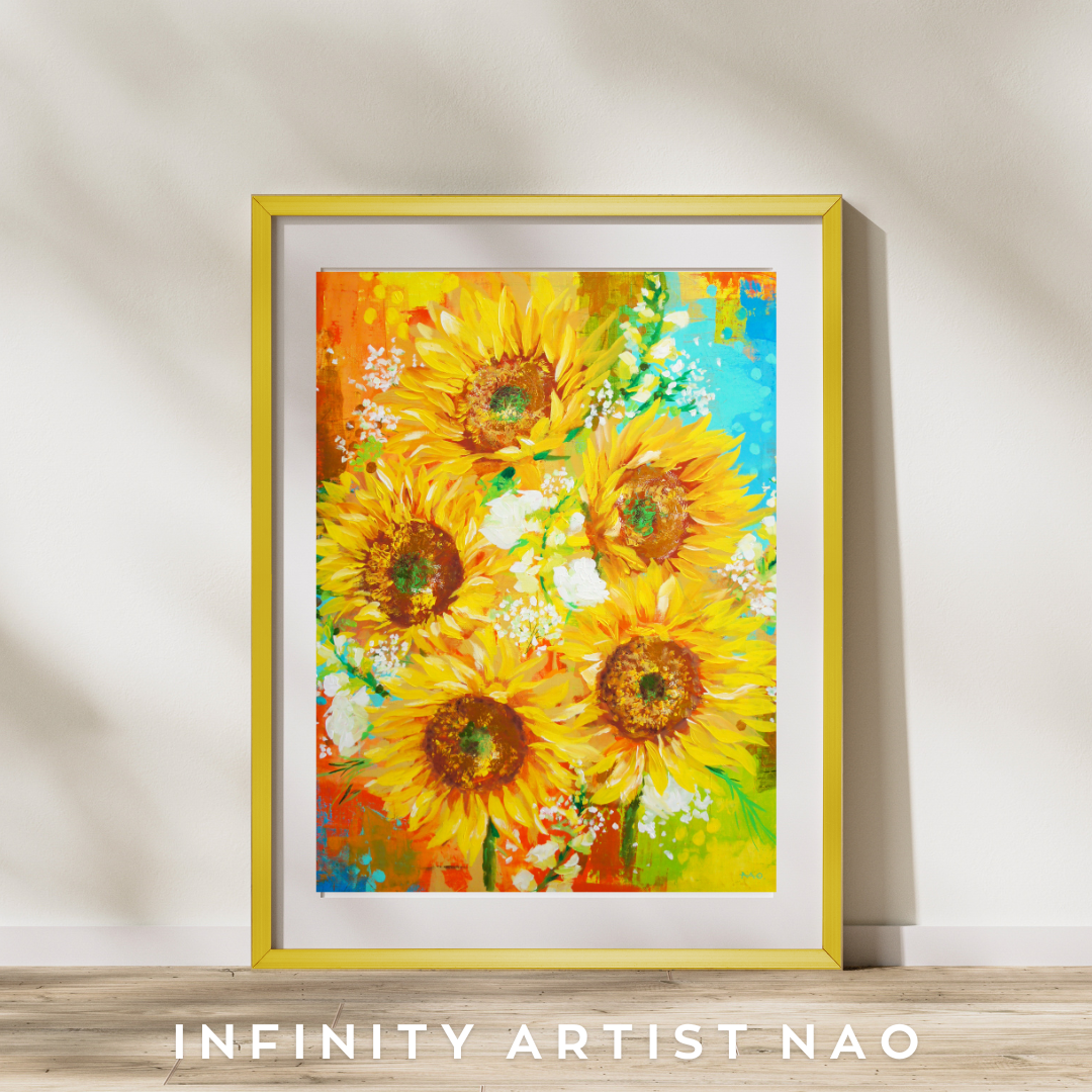 フラワーアート 黄色 黄色の絵 黄色絵画 花柄花の絵 イエロー yellow