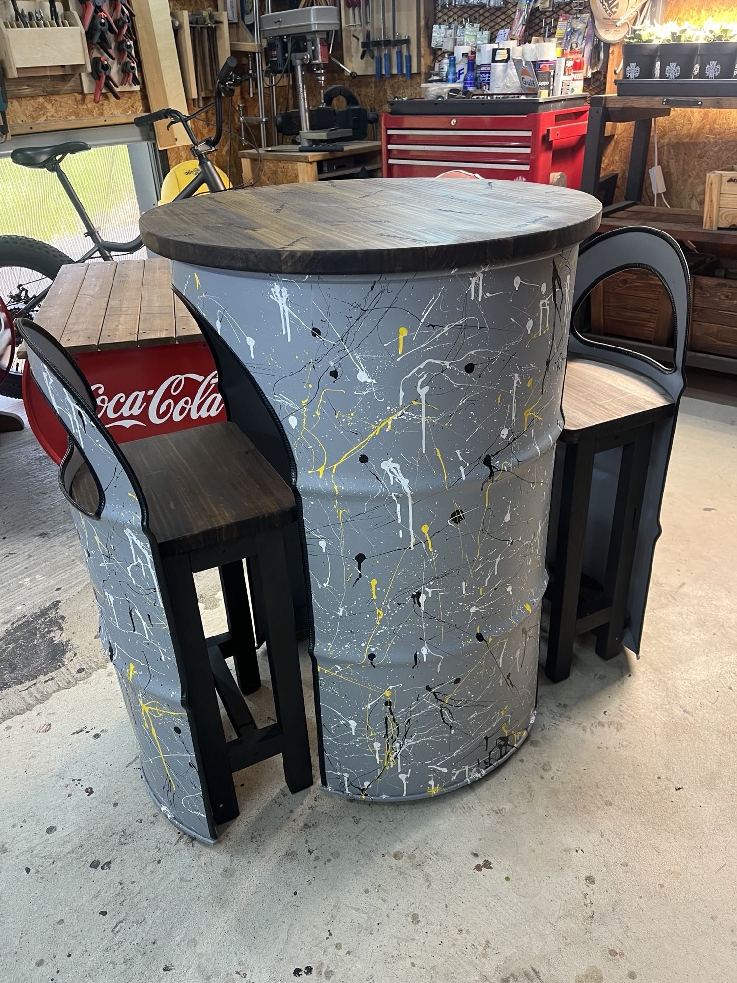 ドラム缶リメイクオープン2段ラック(LEDライト付き)［受注製作