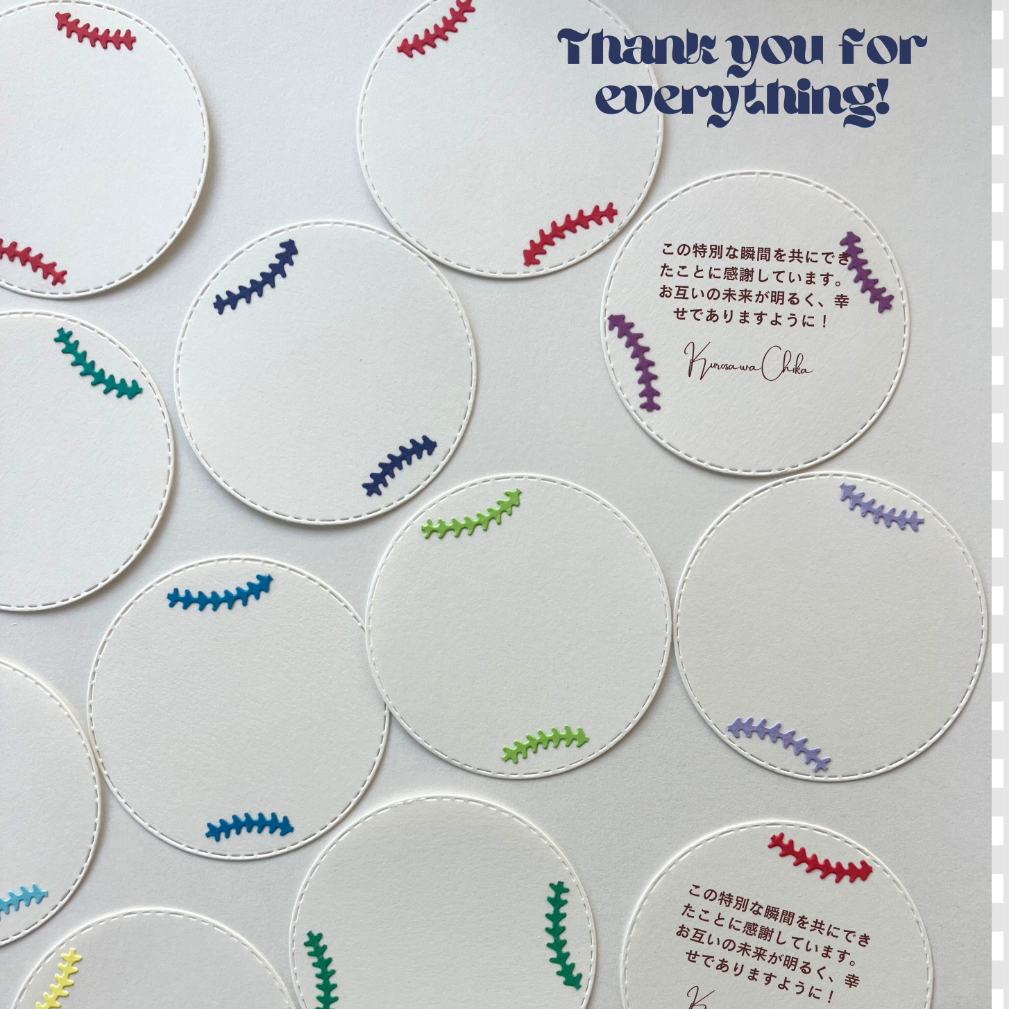 50枚 野球 ソフト ボール型メッセージカード パステル - 寄せ書き色紙