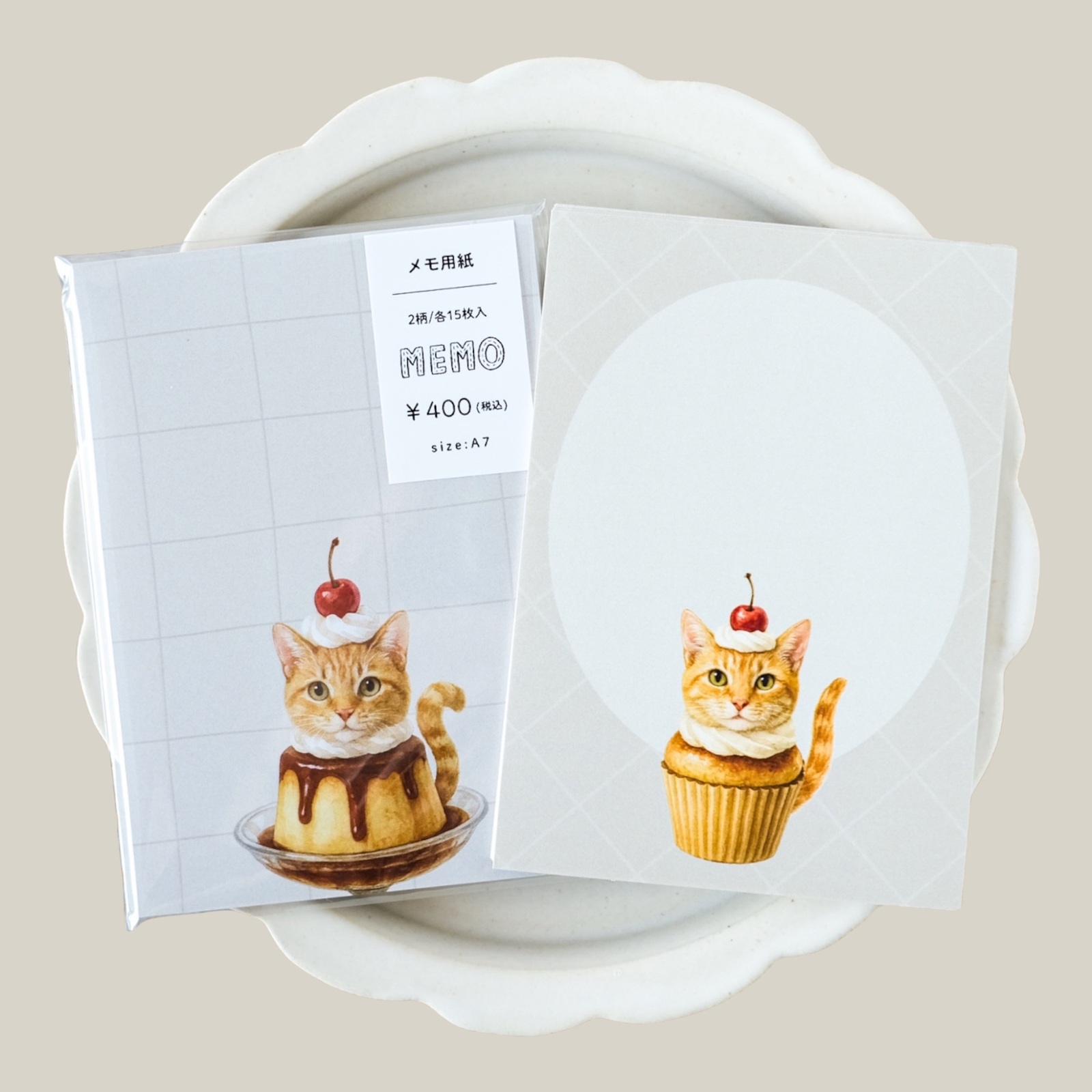 メモ用紙 | A7サイズ カップケーキと猫 茶トラ猫 - nekonopocket