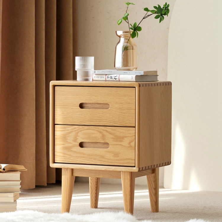 ナイトテーブル サイドテーブル 引き出し2杯 オーク 木製 無垢材