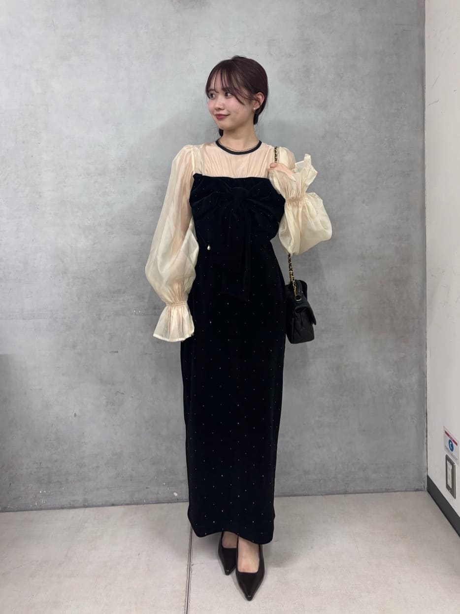 オケージョン】配色シアーリボンベロアワンピース【SALON by Chico