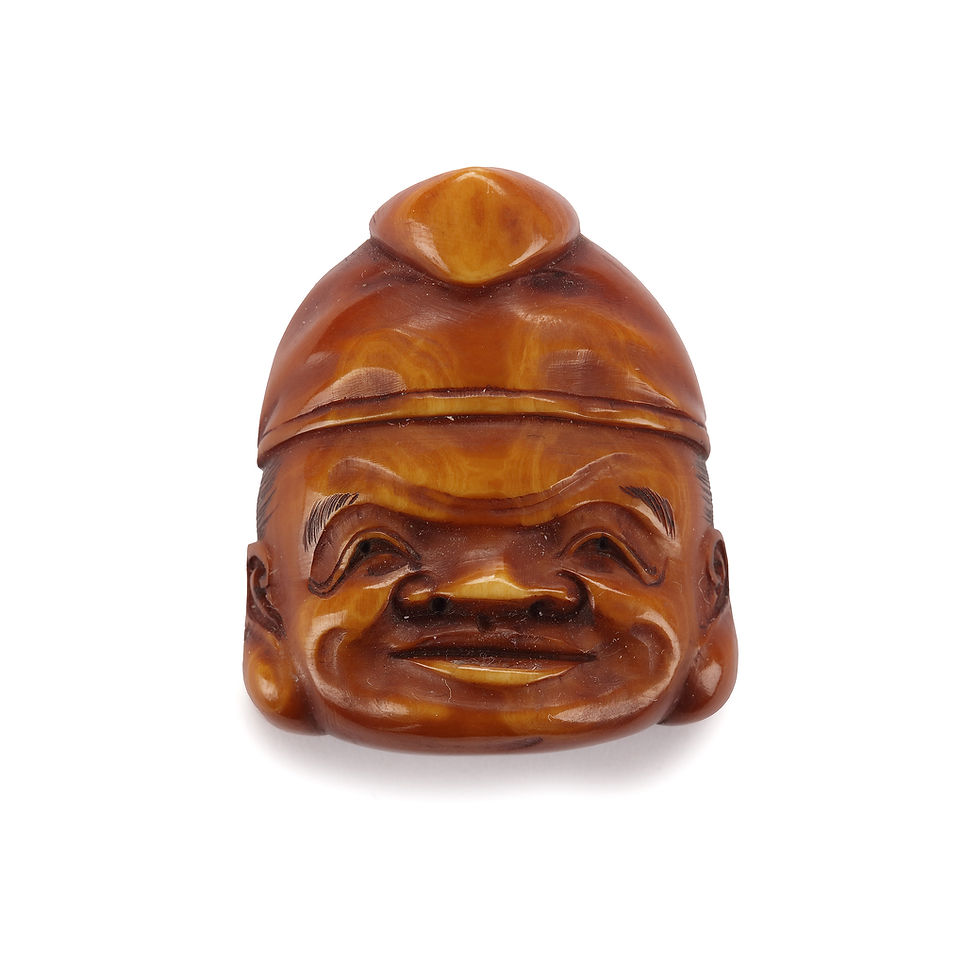 根付(netsuke)】赤茶色の顔(面)の根付 木製 江戸時代 根付(netsuke
