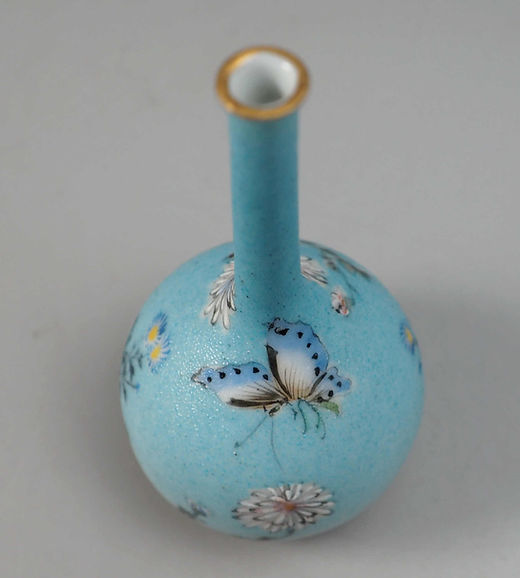 秘色】竹内忠兵衛 石目焼 花瓶 天球瓶 底部に書き銘「専売特許二二五二