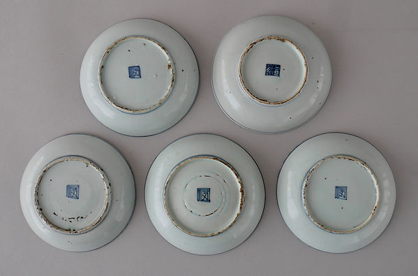 中国明時代 古染付中皿9枚 木箱付 直径約15.5