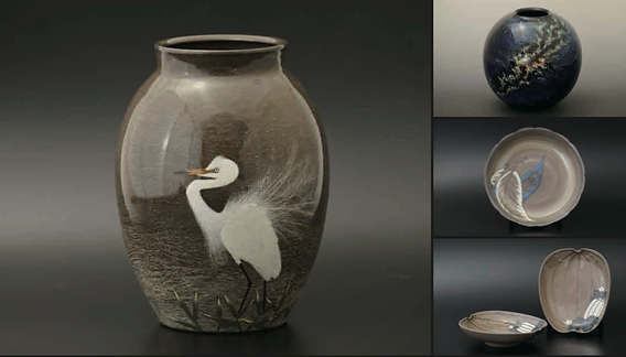 横石臥牛】現川焼の伝統 重要無形文化財 十三代横石臥牛作 刷毛目雪持