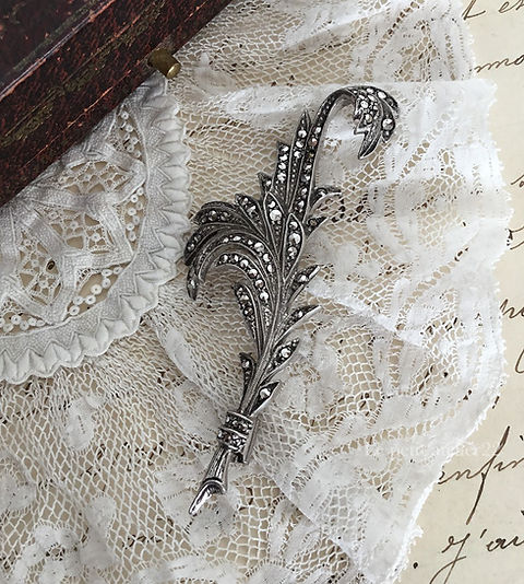 フランス アンティーク シルバー ブローチ リーフ マルカジット マーカ