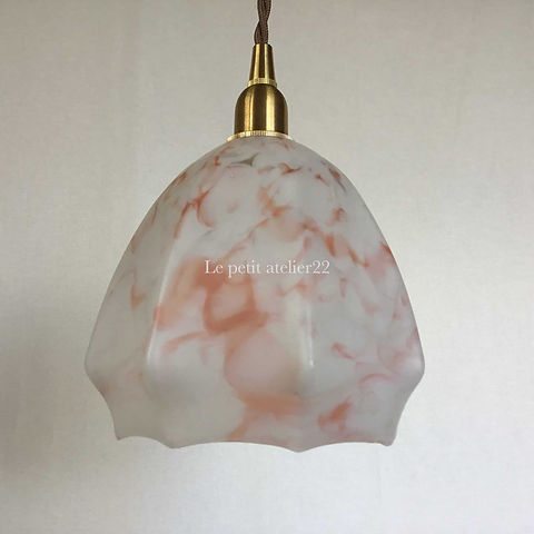 ランプシェイドのみ：アンティーク 玉虫黄色&翠&乳白&桜 ファブリル系