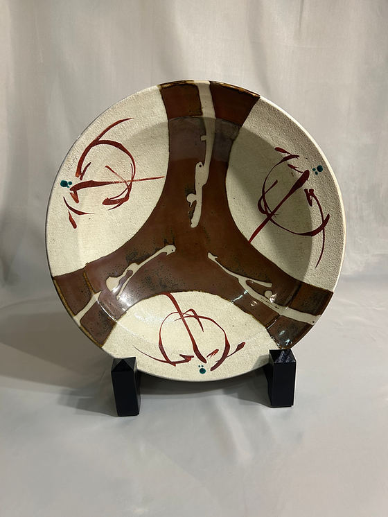 須藤武雄益子焼 ◎須藤武雄氏作 39cm益子焼大皿◎ 柿細