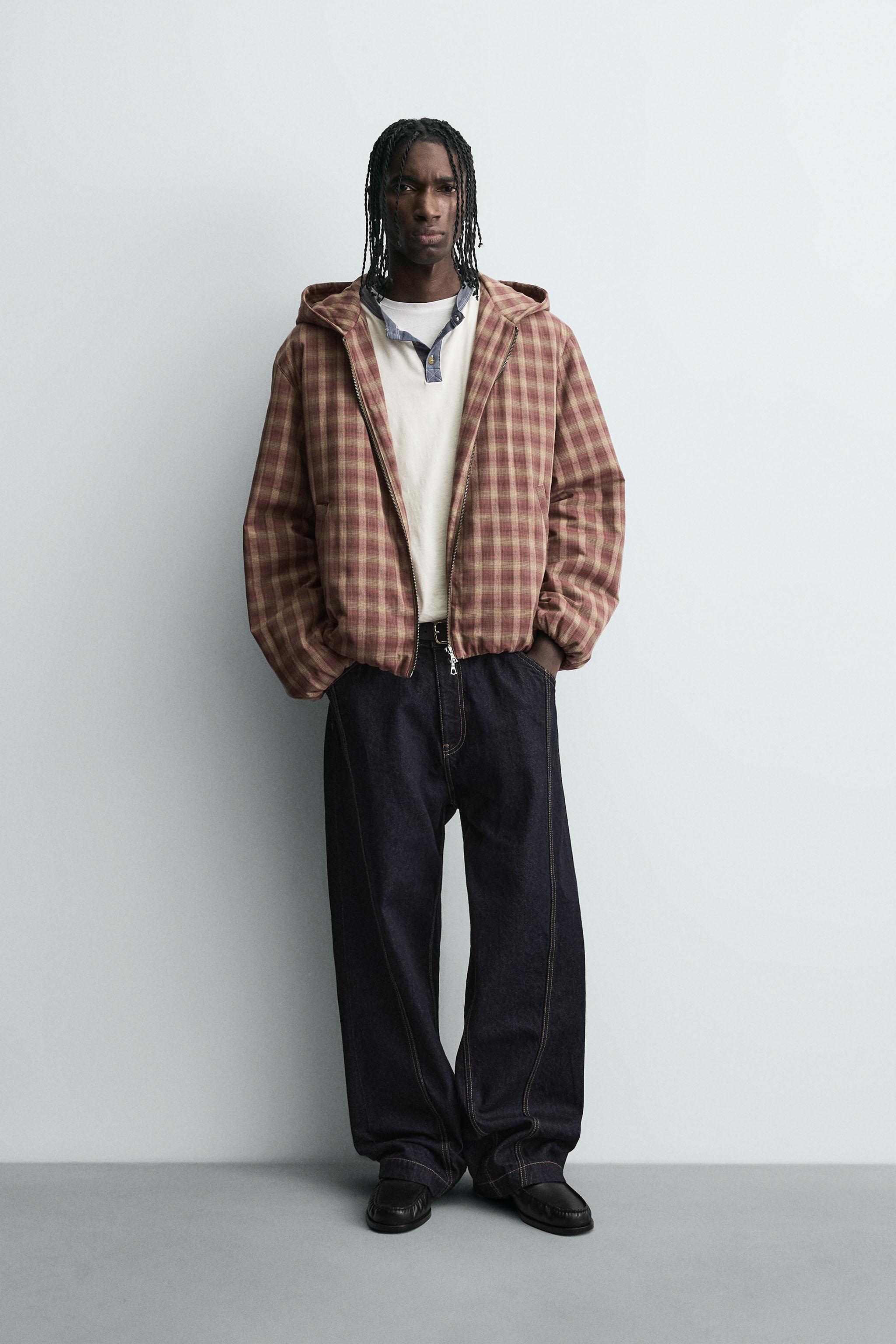 フード付きチェック柄ジャケット - レディッシュ | ZARA Japan / 日本