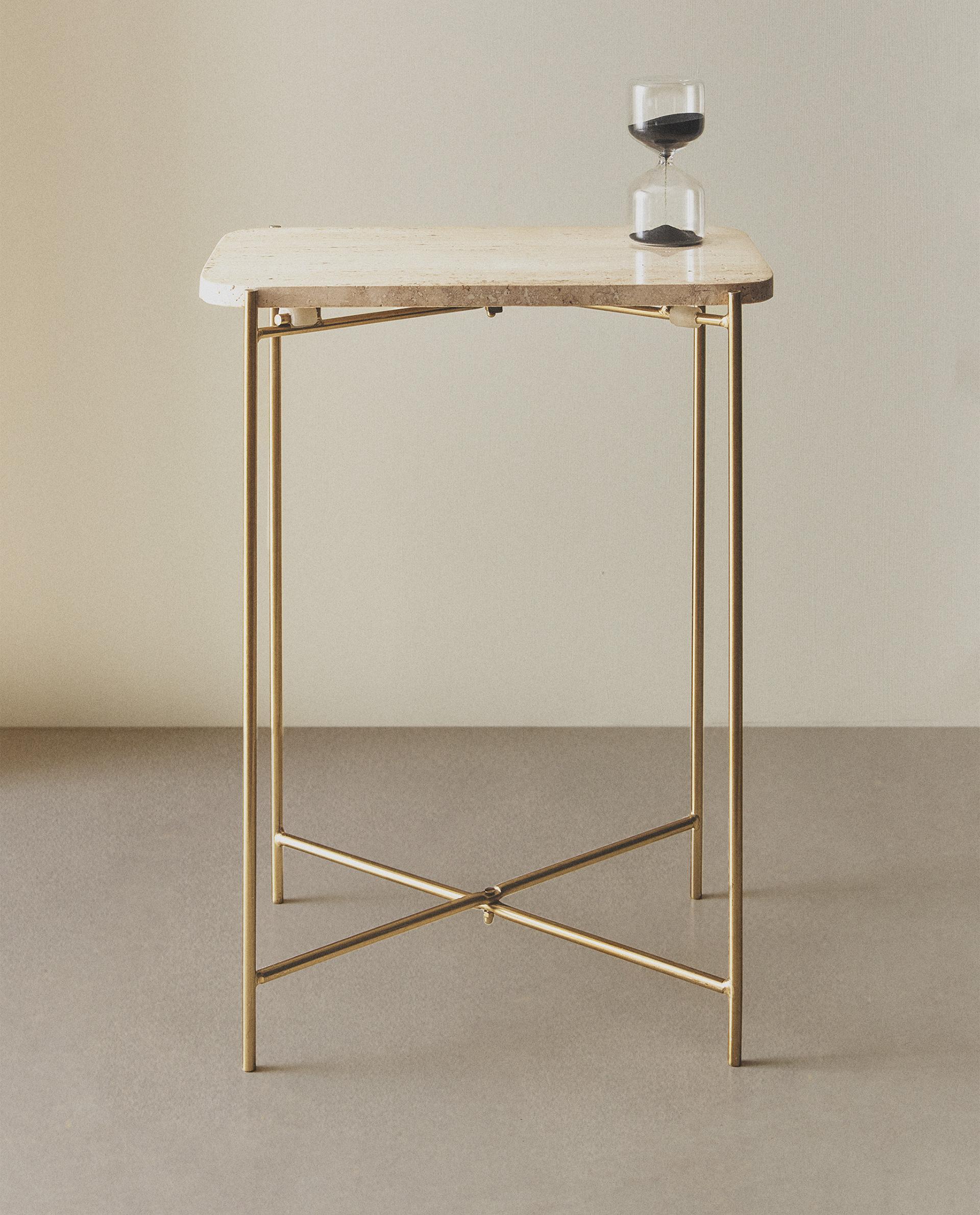 3月上旬迄予定！ZARA HOME ベッドサイドテーブル 八角/ガラス/ゴールド