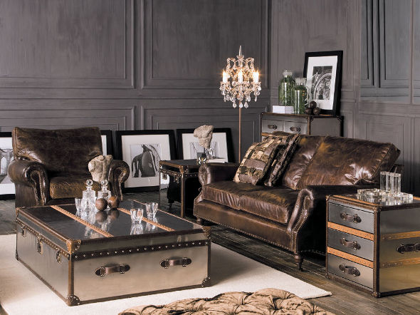 ストーニーハースト スモール ランプテーブル HALO 本革 牛革張り収納茶