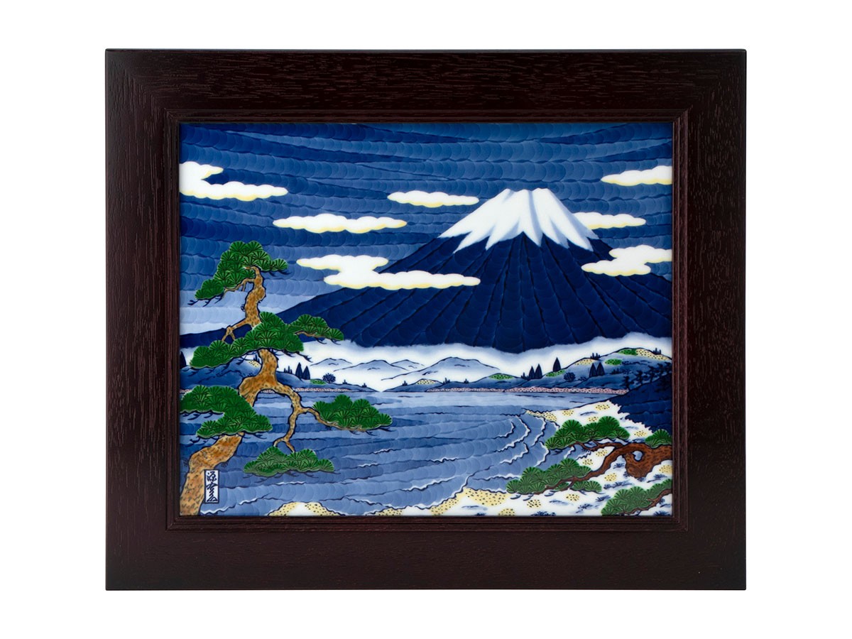 1343 源右衛門 染付 陶板画 額装 帆船 額縁 置物 工芸品 1343 源右衛門