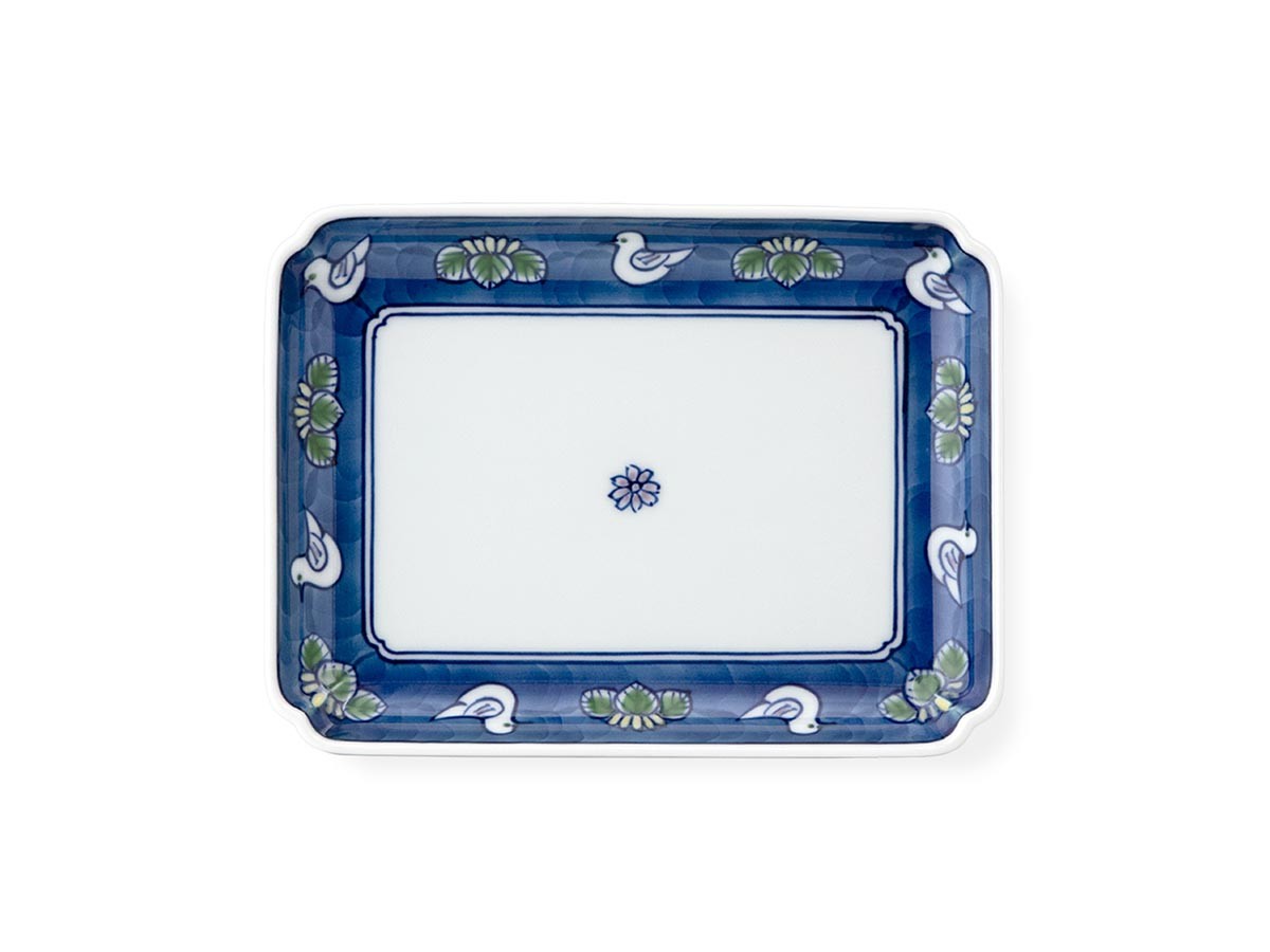 源右衛門窯 染錦水鳥図 角平銘々皿 / げんえもんがま 染錦水鳥図 角平