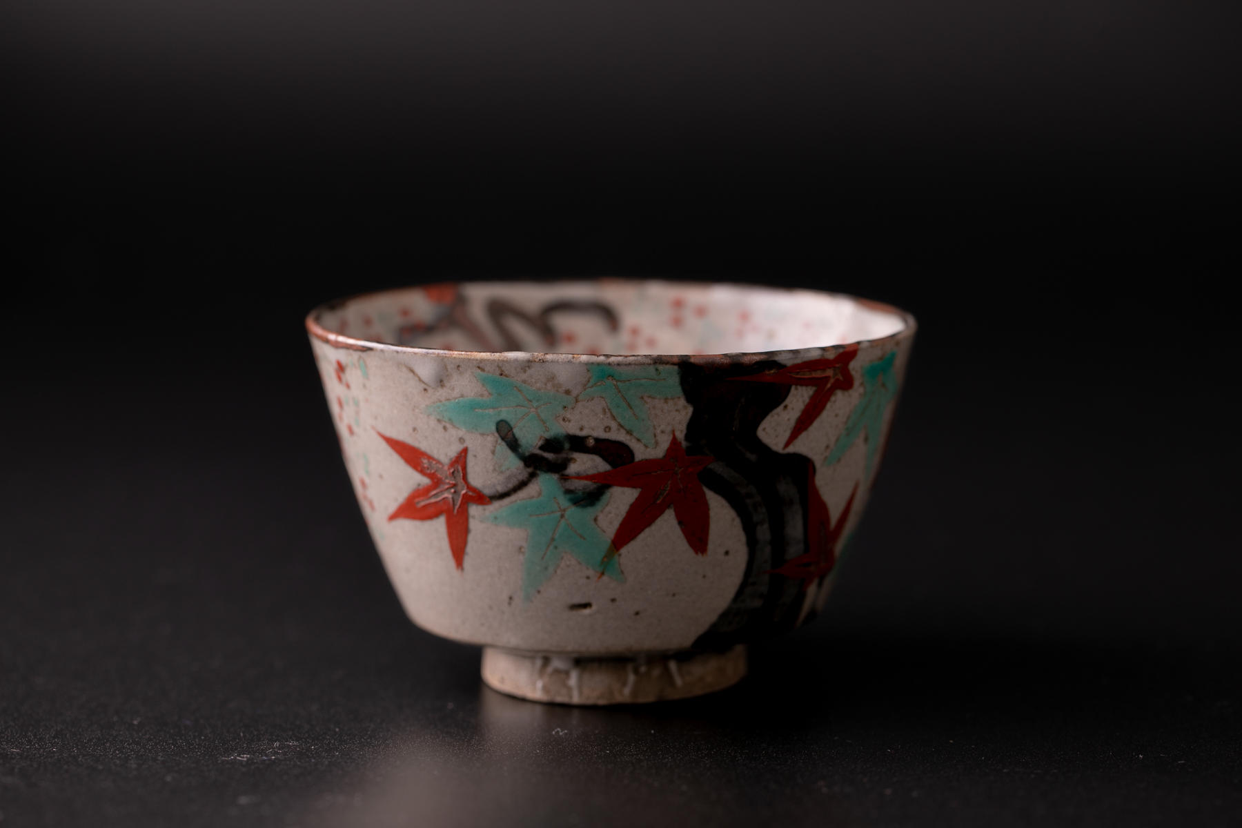 骨董アンティーク丸山焼犬山焼紅葉もみじ茶碗抹茶碗乾山共箱