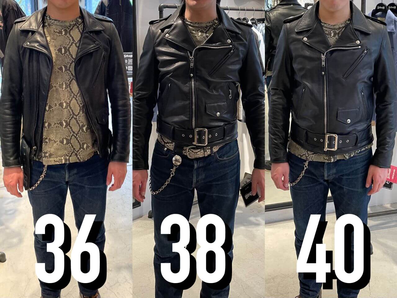 Schottライダースのサイズ選びは肩幅・胸囲・身幅を基準に！試着画像と