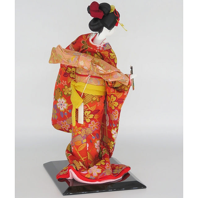 尾山人形 金襴 末広の舞 二舞扇 10号 ガラスケース入り – スガ人形店