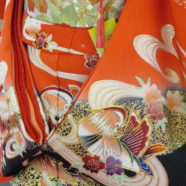 色紙松、鶴、旭日を金地に描いた吉祥画配送用袋S1039SS