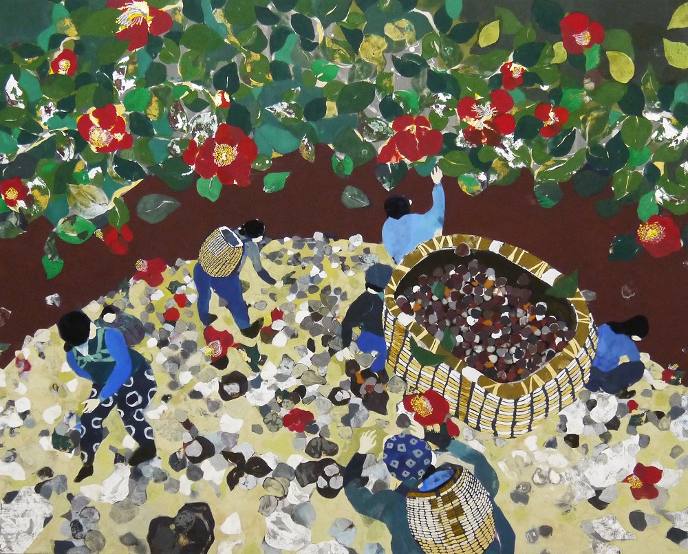 真作】絵画笠原可雄日本画10号朝顔日展会友名品箱・黄袋入Q103