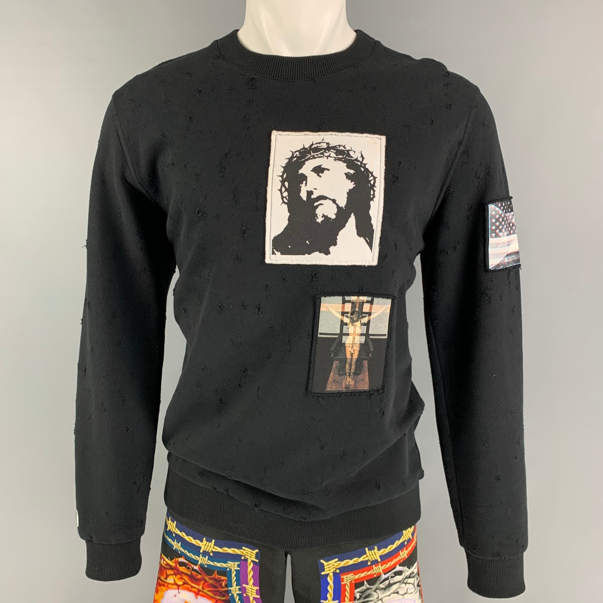 GIVENCHY by Ricardo Tisci Size S/M Black Jesus Patchwork Cotton