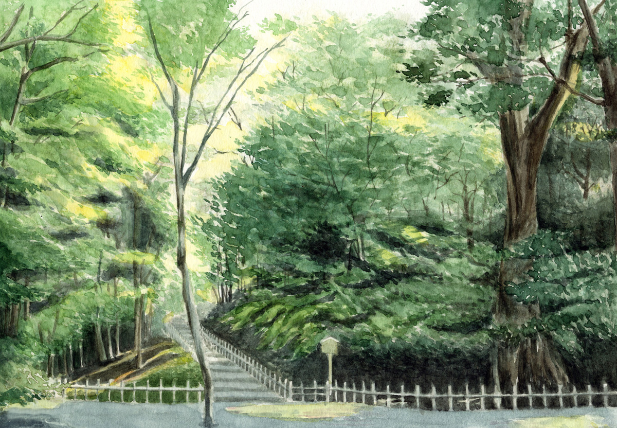 兼六園の風景を描いた水彩画 山崎山付近の風景を描きました ｜ 毎日水彩画
