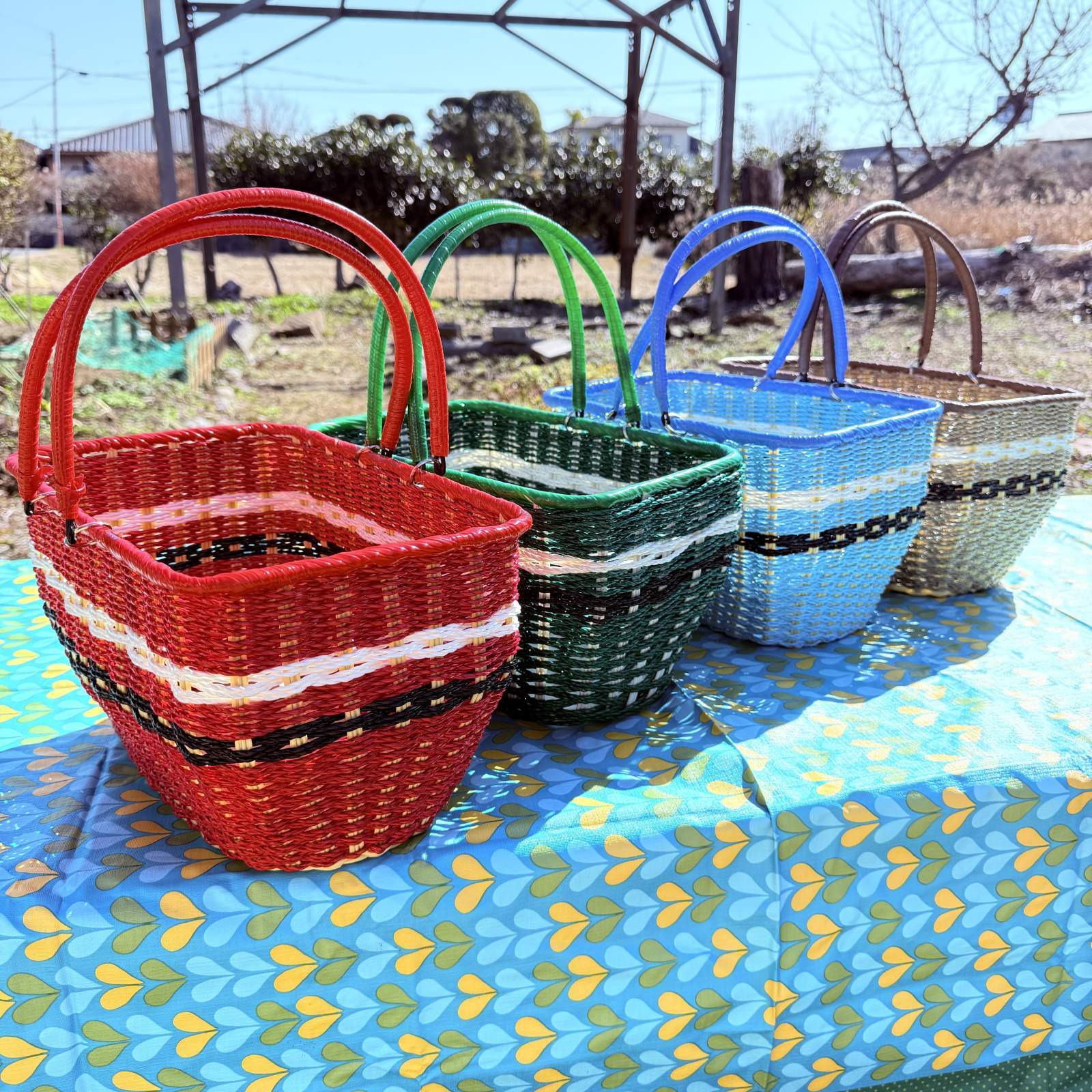 復刻版 レトロな買い物籠 セロ編み 買い物籠 日本製 各色 SZ384