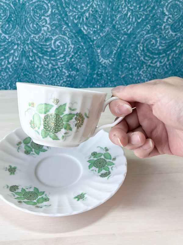 SEITO JAPAN グリーン 花柄 カップ&ソーサー 1客 C279