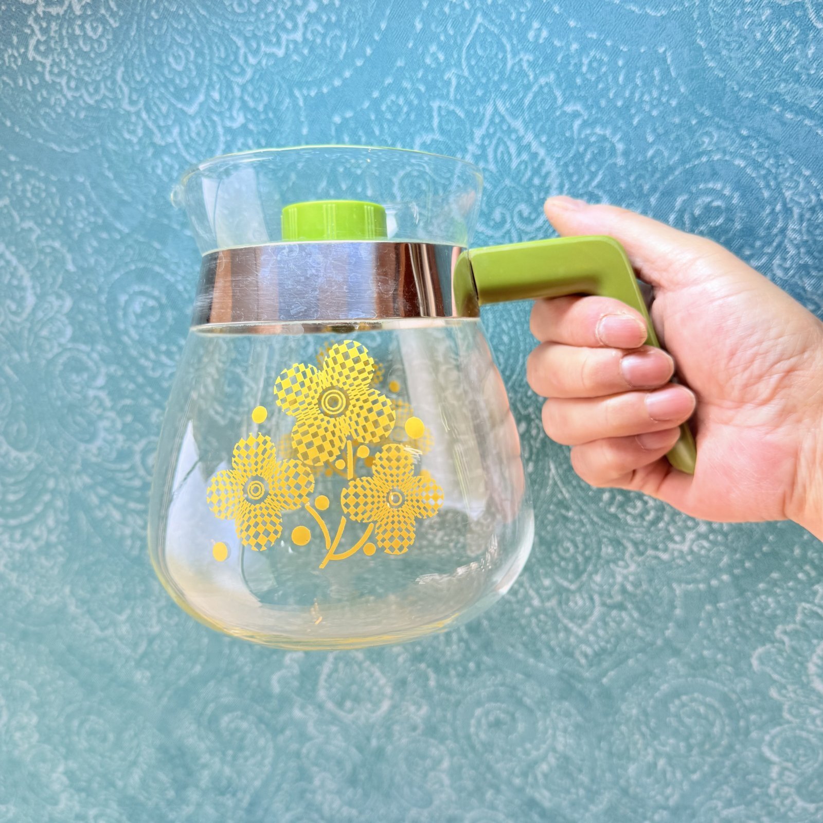 カメイガラス サーバー コーヒーポット ティーポット イエロー花柄