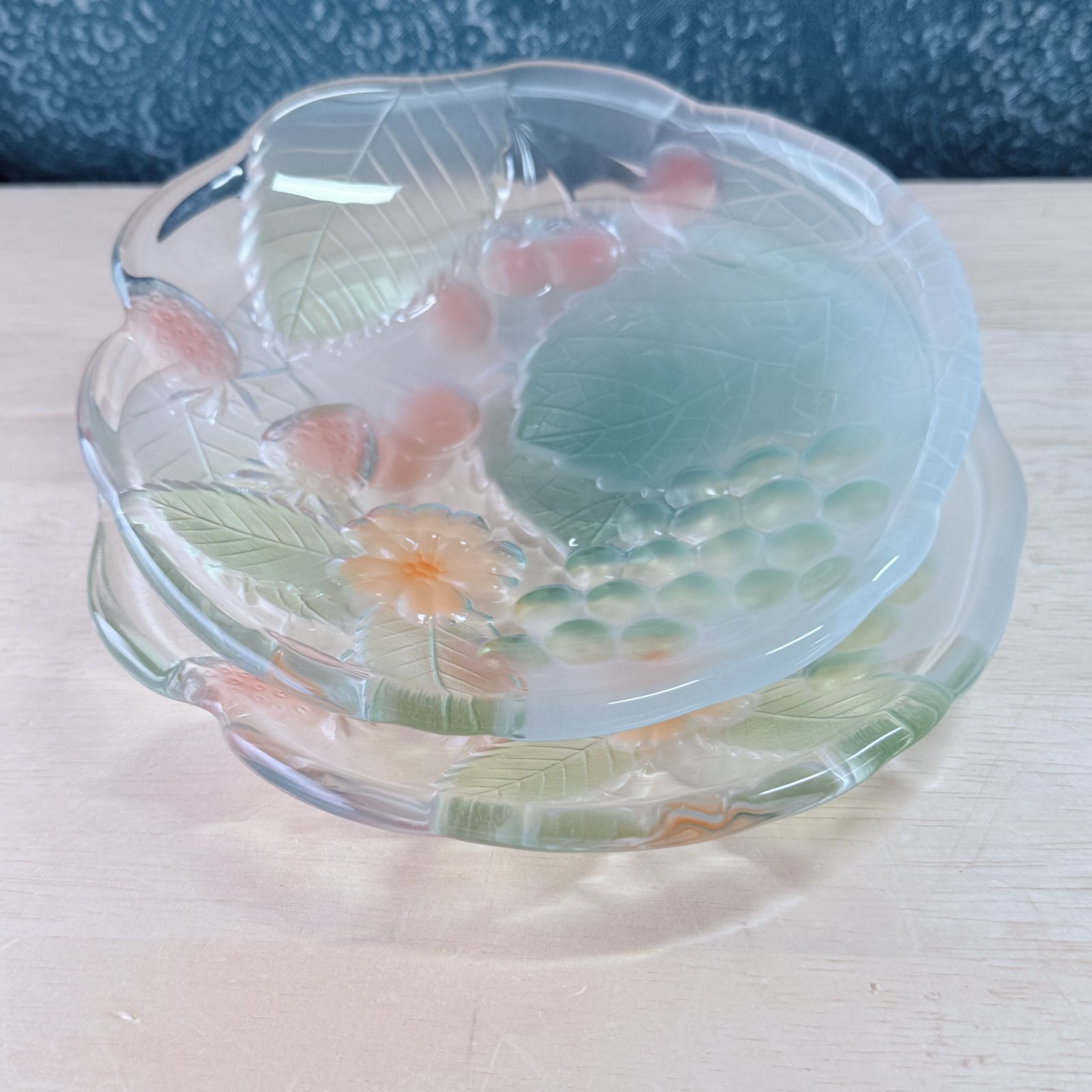 ガラス皿2枚セット各種 チェリー 葡萄 いちご 変形皿 透明 クリア フロスト