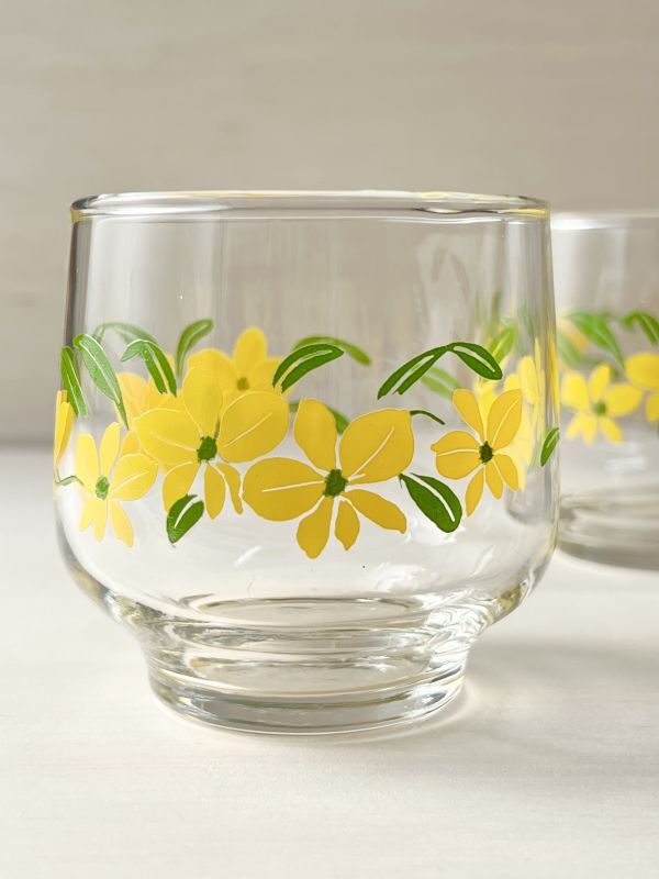 佐々木ガラス 黄色い花柄のグラス 1個 GL308