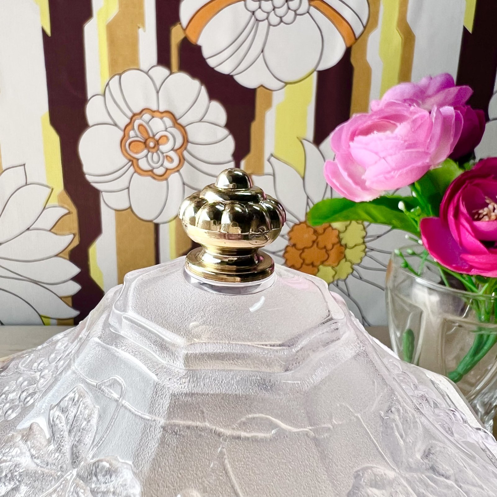 骨董 レトロプレス カーニバルグラス アンバー ラスター彩葡萄模様