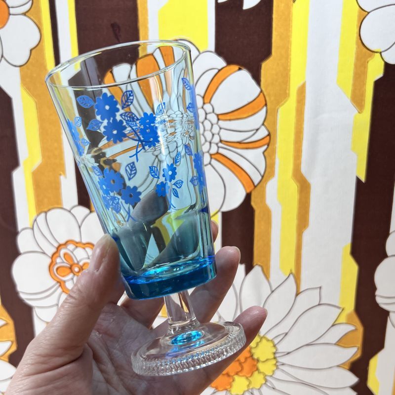 極太 脚 完品 青脚 乳白暈し 氷コップ ブルーステム ウランガラス 太足