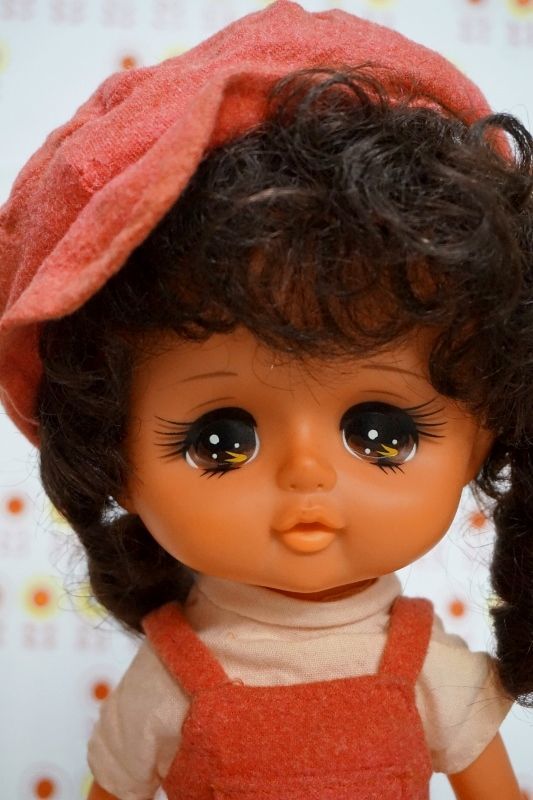 お値下げ 昭和レトロ 女の子人形 オーバーオール ソフビドール 28cm OM432