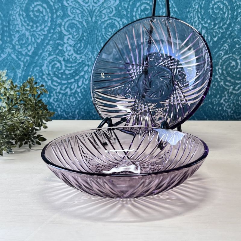 紫硝子 ガラス器 昭和モダン ガラスボウル13.5cm 1枚〜